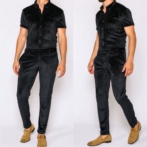 RomperJack Mens Black One Piece Velvet Jumpsuit Pants Size Large